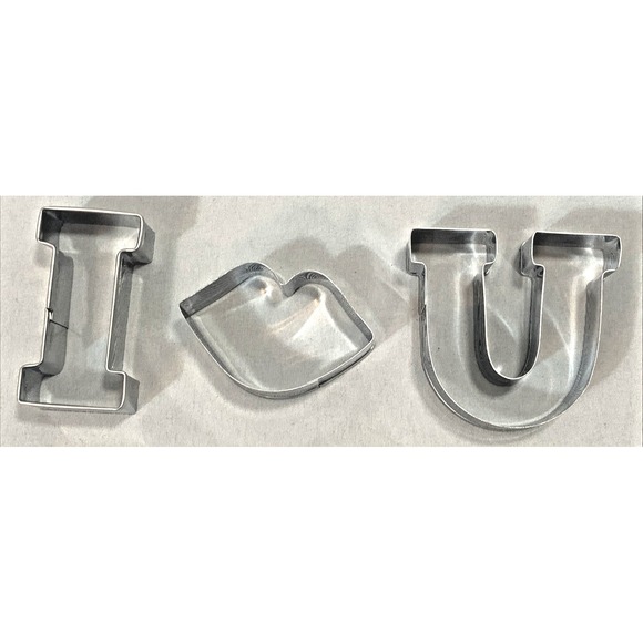 Cookie Cutter Set Metal 6pc I Love You Heart Lips Key Flower Baking - Picture 2 of 6